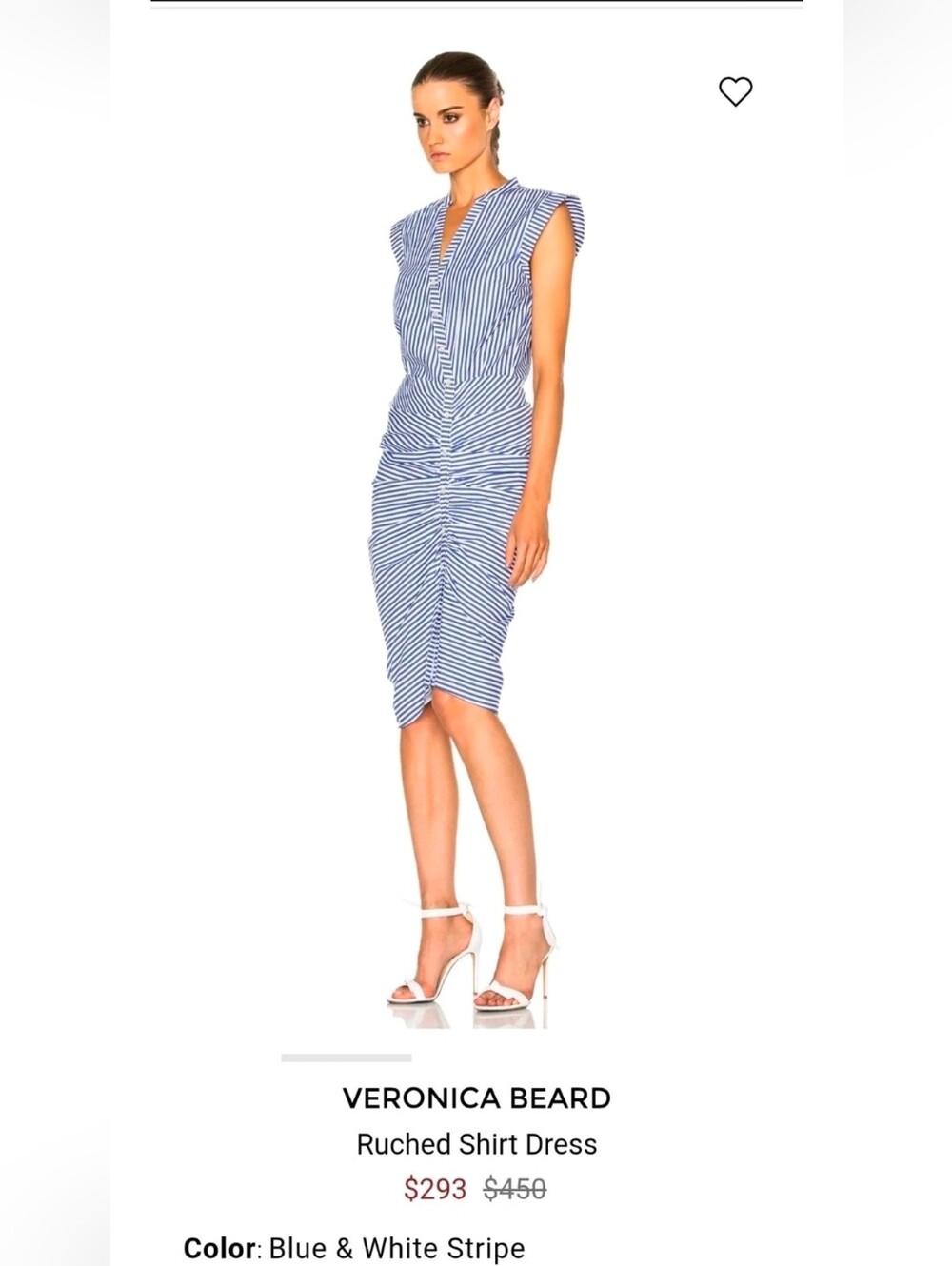 Veronica Beard Womens Ruched Shirt Dress In Blue & White Stripe 100% Cotton Sz 4 - Picture 16 of 16